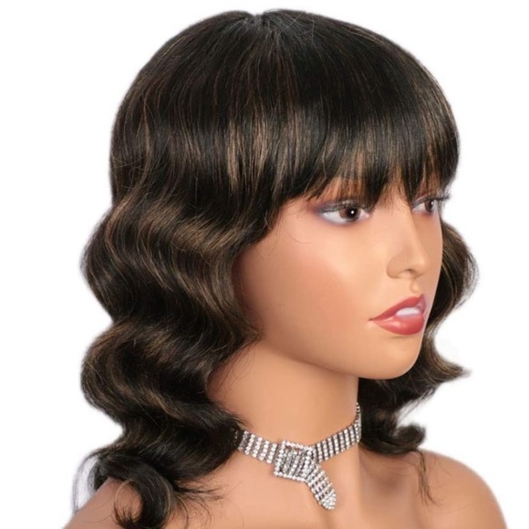 14” Mixed Black Short Bob Human Hair Wig